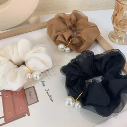 Fashion Scrunchie Legami per capelli da donna Elegante filato netto tinta unita Grandi Scrunchies di perle Accessori per capelli per ragazze Fascia elastica per capelli