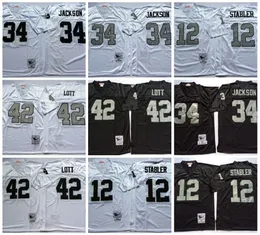 NCAA 75th Vintage Football 34 Bo Jackson Jerseys Mitchell Ness 12 Ken Stabler 16 Jim Plunkett 42 Ronnie Lott Jersey College Black Silver White