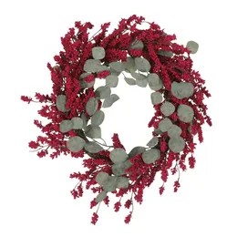 Donway Artificial Eucalyptus Wreath with Berries, Green and Red, 29