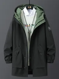 معاطف الخندق للرجال 2023 Men Men Windbreaker Long Coat Black Green Fashion Letter بالإضافة إلى حجم مقنعين سحاب معطف غير رسمي 8xl 230804