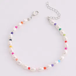 خلخال Jeae Simple Candy Candy Color Y2K Imitation Pearl for Women Boho Beads Anklet Jewelry 2023 Summer Gift