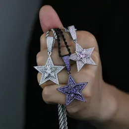 Fashion 3 Colors 5-points Stars Rotatable Charm Pendant Necklace Hip Hop Women Men Full Paved 5A CZ Party Gift Jewelry