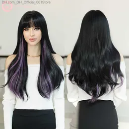 Synthetic Wigs 7JHH wig Women's long wavy curly black hair wig daily party highlight purple synthetic wig fluffy bangs heat-resistant Z230805