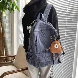 学校の袋Corduroy SchoolBag中学生大学バックパック秋と冬のソリッドカラーガールベルベット230804