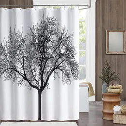 Schwarzer Baum-Design-Duschvorhang, Heim-Badezimmer-Dekor, Polyester-Duschvorhang, wasserdichter Stoff, Badvorhang mit Haken, 180 x 180 cm266z