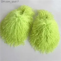 Slippers Women's pink fluffy wool leather slider Customized Mongolian fur fashion slider Z230805