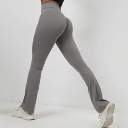 Spodnie jogi lycra taniec trening flare kobiety wysokiej talii legginsy dla fitness pilates ubrania noszenie panie szary