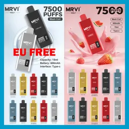 MRVI HOLY 7500 PUFFS Disponibla Vape Pen E Cigarettanordning med 600mAh Batteri 15 ml POD Förfylld Catridge uppladdningsbar EU Free Screen Display