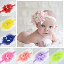 Baby Girls Kids Lovely Roses Pearls Bands Vintage Flowers Accessories Pretty pannband Spädbarns pannband 13 Colorzz