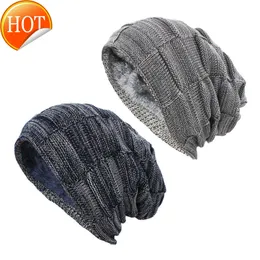 FF1548 Slouch Winter-Strickmütze, warme Mütze, dick, gehäkelt, Totenkopf-Mütze, mit Fleece gefüttert, Winter-Slouchy-Beanie-Mütze für Männer und Frauen