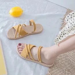 Summer Sandals Shoes 2023 Woman Flat Sandalias Mujer Thin Strips Gladiator Beach Ladies Flip Flops Slides 8330