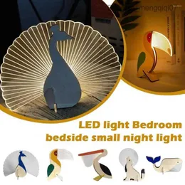 Lampy Shades Night Lights Zwierzęta LED DREWNO Drewno akryl dekorator dla dzieci Dzieci Dzieci Bórek Lampa Pelikan Whale Toucan Decor Home Z230805