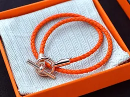 Braccialetti Realfine888 3A HM90 in 03 Bracciale con cinturino a doppia lunghezza in vera pelle arancione Gioielli iconici Designer di lusso per donna con scatola