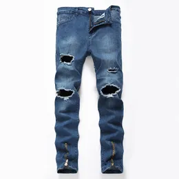 Men s Jeans est Fashion Tie Dye Hole Destroyed Mens Straight Denim Brand Cowboy Men Ripped Pants Guy 230804