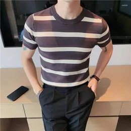 Men's T Shirts Boutique Fashion Gentleman Casual Round Neck Pullover T-shirt Korean Version Breathable Striped Bottoming Shirt