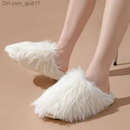 Slippers Winter artificial fur slider Fury fur slider Women's fluffy flat sole sandals Autumn indoor and outdoor shoes Luxury fur flip Z230805