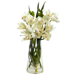 Orchidea Cymbidium composizione artificiale con vaso, bianco
