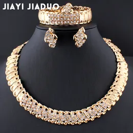 Düğün Mücevher Seti Jiayijiaduo African Dubai Altın Renk Romantik Tasarım Kolye Damlası 230804