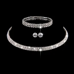 Luxury Three-piece sets Bridal Jewelry Choker Necklace Earrings Bracelet Wedding Jewelry Accessories Fashion Style engagement Part238z