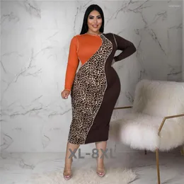 Plus Size Dresses Women's Elegant Leopard Patchwork Bodycon Stretch Maxi Dress Party Vintage 2023 Wholes 3xl 4xl 5xl 6xl