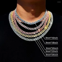 Chains 9mm Miami Cuban Link Necklace For Men Women Iced Out Pink CZ Stone Chain Hip Hop Luxury Fashion Classic Jewelry