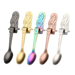 Spoons 304 Stainless Steel Mermaid Coffee Scoop Hanging Spoon Teaspoon Sugar Moka Ice Cream Tea Tools Drop Delivery Home Garden Kitche Dhakn