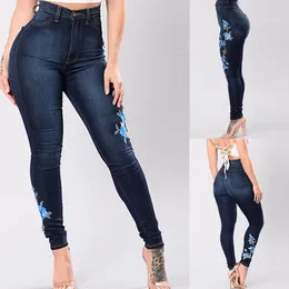 Jeans da donna Pantaloni a matita da donna Ricamati con alta elasticità Canna dritta e gambe strette Pantaloni casual slim Jean Elastici