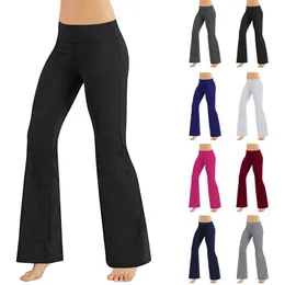 2022 Flare-broek met middelhoge taille voor dames Tummy Control Workout Lange broek Elastische casual streetwear Mode-legging Bodems