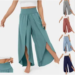 Women Pants Split Wide Leg High Elastic Waistband Yoga Trousers Casual Solid Breathable Bottom All-match Womens Clothing