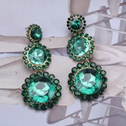 Dangle Earrings Crystal Big Round Gemstone Long Drop Jewelry For Women Shiny Rhinestone Bridal Pendant