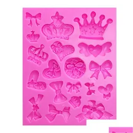Baking Moulds Pink Chocolate Mold Food Grade Sile Crown Bow Shape Accessories Non-Toxic Cake Decorating Tools Handmade Soap Drop Deliv Dhibn