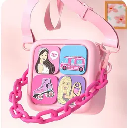 Cartoon Girls Square Handbag Mini Print Silicone Shoulder Bags Small Coin Purse