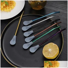 Colheres de aço inoxidável 304 Sile St Flower Tea Filter Spoon Creative Coffee Mixing Bar Kitchen Tool 7 Colors Drop Delivery Home Garden Dhv7D