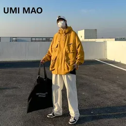 Mensjackor Umi Mao Hooded Charge Coat Art Hong Kong Style Spring Autumn Loose Fashion Jacket Retro mångsidig män Masculina 230804