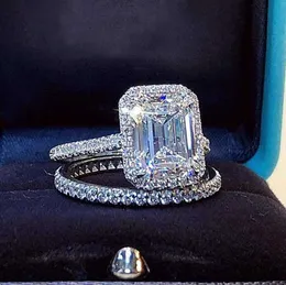 Alianças de casamento corte esmeralda 2 quilates Lab Diamond Promise Ring Sets 925 prata esterlina Engagemen t moissanite aliança de casamento para mulheres jóias de festa nupcial Y0723