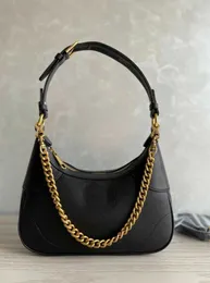 2023 Double G's Fashion Purse Baguette Bags Designer Aphrodite Series Small Crescent Shaped Shoulder Black Soft Real Calf Leather Gold Hardware Handbags