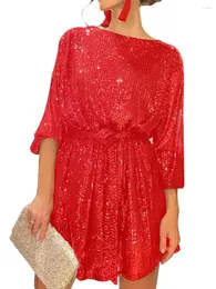 Casual Dresses Women s glittrande tiered miniklänning med korta ärmar perfekt för konserter fester och klubbkläder