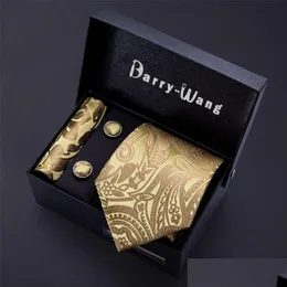 Cravatta Set Oro Uomo Paisley Silk Pocket Square Confezione regalo Barry.Wang Designer di lusso per uomo Gravat Bb5150 220819 Drop Delivery Fashi Dh75A