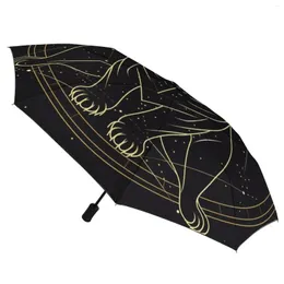 Guarda-chuva Tiger 3 Fold Auto Guarda-chuva Minimalista Art Astro Geometry Leve à prova de vento Casaco preto para homens e mulheres