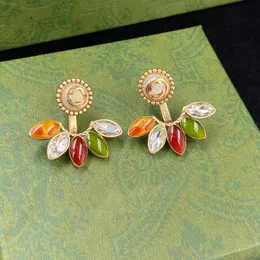 Designer jewelry Brass Alphabet pearl, yellow silver red green four colors of zircon fan geometry Charm earrings for women, fashion personality 2 ways to wear