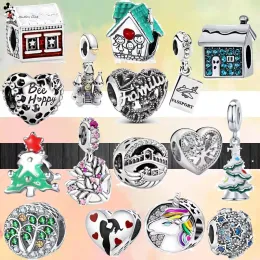 925 Silver Fit Pandora Charm 925 Armband Fashion Shining Colorful Family Tree House Cats Love Charms för Pandora Charm 925 Silver Beads Charms