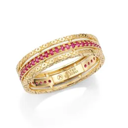 Med sidogenar Solitaire Ring Luxury Baroque Ruby Sapphire Diamond 18k Solid Real äkta guld AU750 -ringar för kvinnor exklusiva vintage dhytr