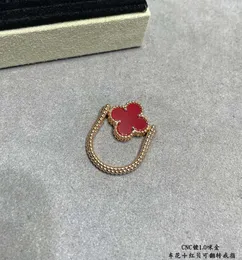 Vintage Cluster Rings Van Brand Designer Copper With 18k Gold Plated Red Mother of Pearl Flower Four Leaf Clover Charm Ring For Women With Box Party Gift