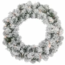 Pre-lit Heavily Flocked Madison Pine Artificial Christmas Wreath 24-Inch Clear Lights