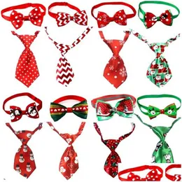 Dog Apparel Christmas Pet Neckties Year Ties Handmade Adjustable Set Festival Accessories Supplies Drop Delivery Home Garden Dhpj9