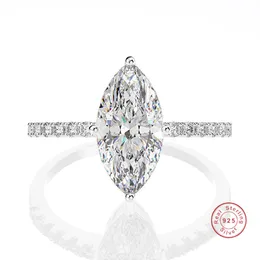 فاخرة 925 جنيه إسترليني خواتم الزفاف الفضية للنساء ماركيز مقطع محاكاة خاتم الماس المجوهرات البلاتين