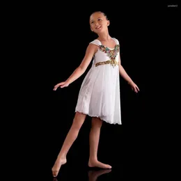 Abbigliamento da palcoscenico Abito da balletto bianco per ragazze Bambini Lungo Chiffion Abbigliamento per spettacoli di danza moderna Ballerina Costume da fata per bambini