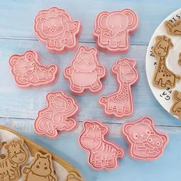 Baking Moulds Kid Birthday Party Pressable Biscuit Mold Cookie Stamp Bakeware Tool Animal Embossing Cutter 8Pcs/set Cutters