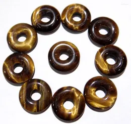 Colares com Pingente 25mm Pedra Natural Turquesa Opala Cristal de Quartzo Olho de Tigre Donut Charme Para Faça Você Mesmo Jóias Colar Acessórios 1pcs