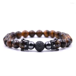 Strand 2023 Trendy Lava Stone Pave CZ Black Double Crown And Ball Charm Bracelet For Men Or Women Jewelry Pulseira